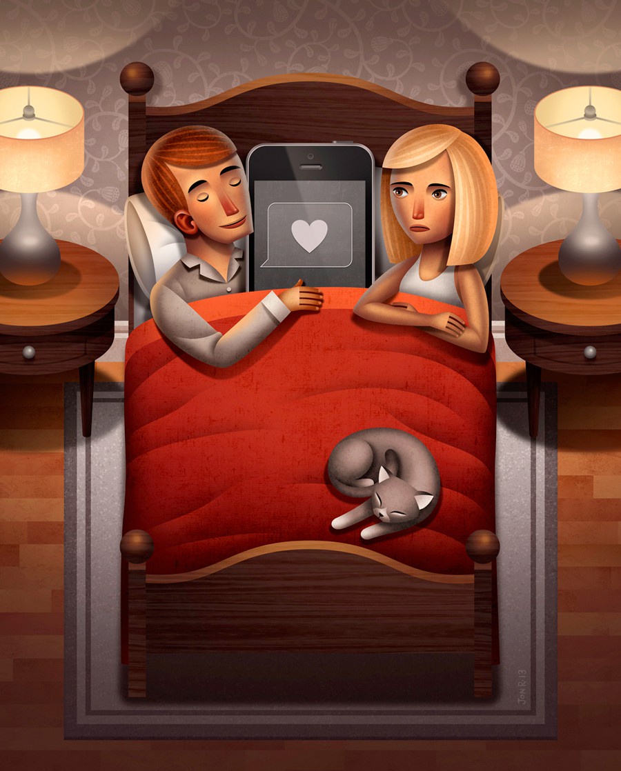 Иллюстрация для истории в журнале Diablo о негативном влиянии смартфонов на семейную жизнь