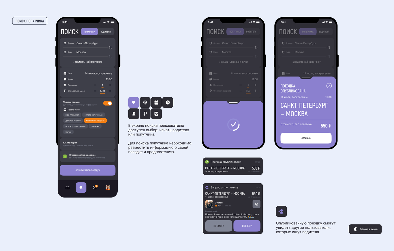 СПУТНИК | Мобильное приложение для поиска попутчиков / Все о дизайне /  Pollskill