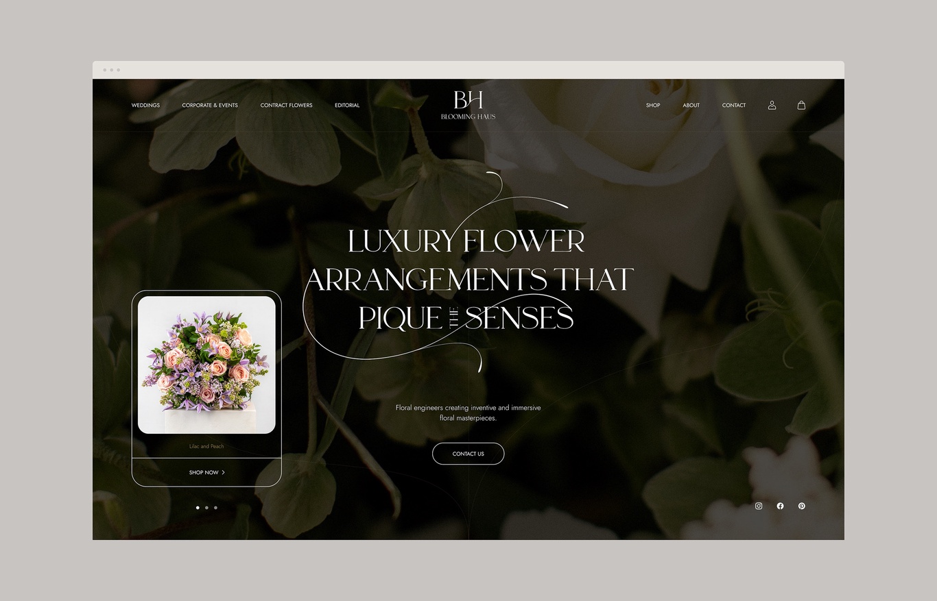Blooming Haus, цветочная студия в Лондоне. Фирменный стиль и дизайн веб-сайта от студии Hardy Branding.