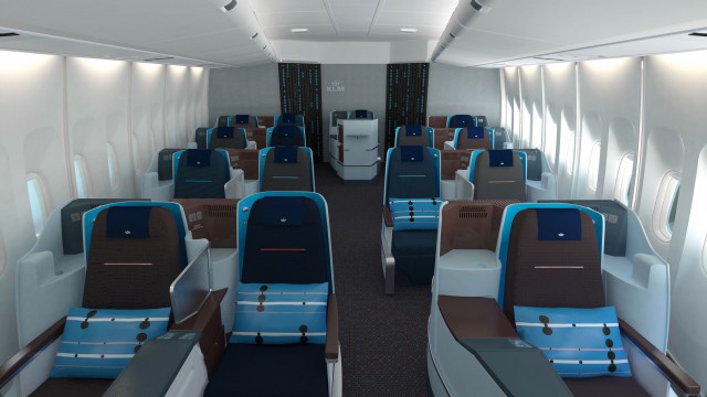 Салон самолета бизнес класса для авиакомпании KLM